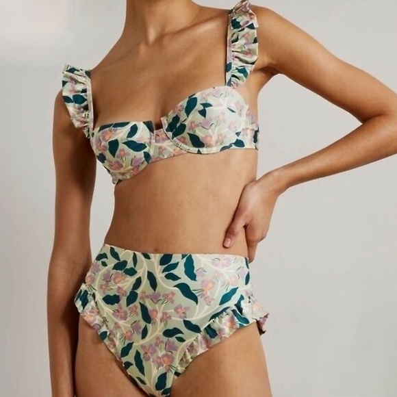 Agua by Agua Bendita Hiedra Mint Green Floral Bikini S Bottom & M Top - Picture 11 of 11